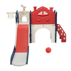 6 in 1 Toddler Slide, Kids Slide with Climber, Basketball Hoop, Tunnel
