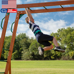 Skyfort II Cedar Wood Swing Set with Wave Slide Raised Clubhouse Crow’S Nest