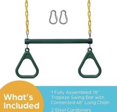 Jungle Gym Kingdom 18” Trapeze Swing, Heavy Duty Chain WBar Rings 48” Swing Set.