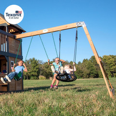 Canyon Creek Cedar Wood Swing Set with Wave Slide, Clubhouse, Play Kitchen, Picn