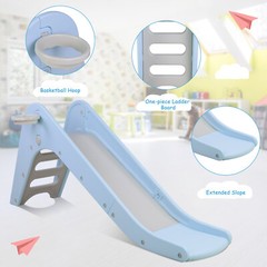 Kids Slide Playset Toddler Indoor Outdoor Climber Playground w/ Basketball Hoop