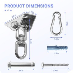 Hammock Hanging Kit with 360° Swivel Hook, Includes Mounting Hardware for Ind…