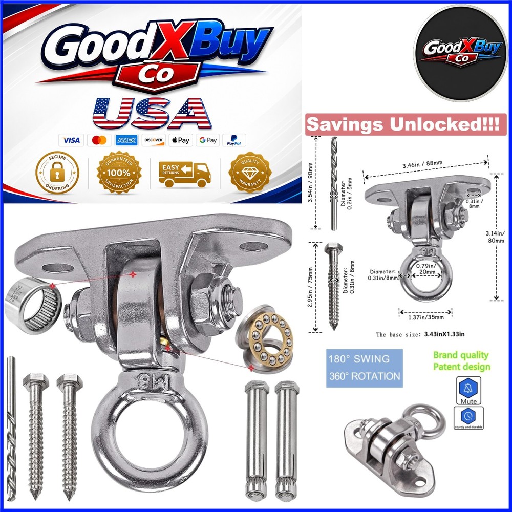 Stainless Steel Heavy Duty Swing Hanger 180°+360° Ceiling Mount for Yoga, Ham…