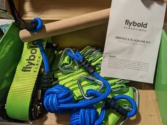 Flybold Obstacle Slackline Kit (40 ft) Ninja Warrior kit w Adjustable Obstacles