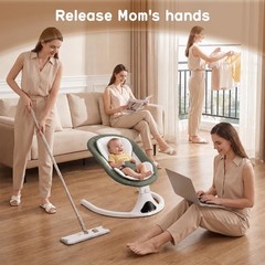 Baby Swing with Remote Control – 5 Natural Motion Speeds, Detachable Seat Pad…