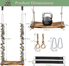 2026 Large Wooden Swing Seat, 24″x8″, 500lbs, Adjustable Rope & Floral Garland