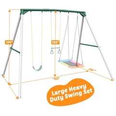 700lbs 9.5ft Tall Heavy Duty Metal Swing Set Kids Adults Backyard with 3 Swings