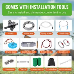 Uimoso 100 ft Zip Line Kit for Kids Adult Trolley Slackers Zipline Up to 500 lb