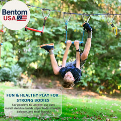 Ninja Warrior Obstacle Course for Kids – 2*56FT Slackline Kit with 8 Obstacles |