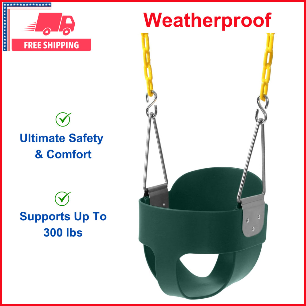High Back Full Bucket Toddler Swing Seat w Yellow Coated Chains Fully Assembled