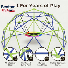 10FT Climbing Dome with Saucer Swing, Outdoor Dome Climber Supports 1000LBS, Rus