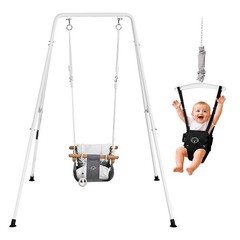 VEVOR Toddler Swing and Jumper 2 in 1 Swing Set and Bouncer A-Frame Stand Black