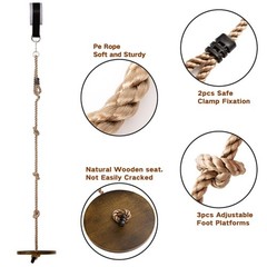 Adjustable Wooden Round Disc Rope Swing 51”-73” with Snap Hook & Felt Protectors