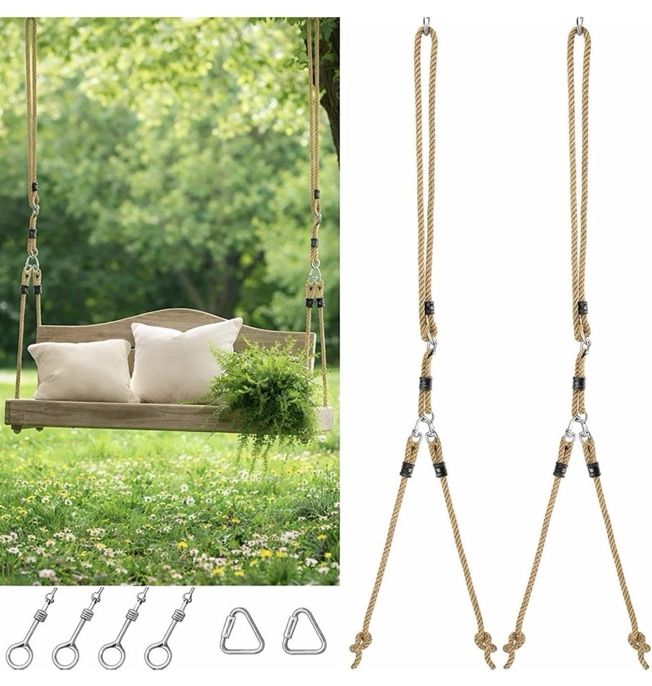 2 Pack Adjustable Porch Swing Hanging Rope Kit 115” Heavy Duty 800 lb Straps