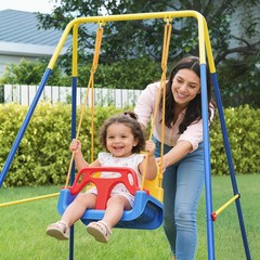 Qaba 3 in 1 Toddler Swing Set, Folding Child Swing Set for Kids, Blue