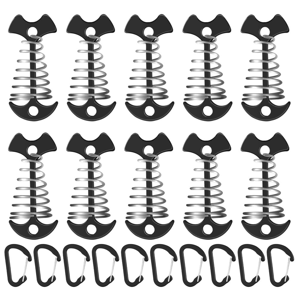 12 PCS Black Deck Anchors with Carabiners, Aluminium Tent Tie Downs with Spri…