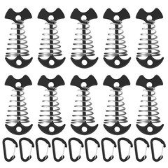 12 PCS Black Deck Anchors with Carabiners, Aluminium Tent Tie Downs with Spri…