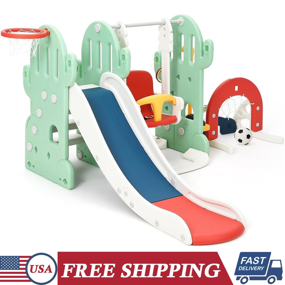 7 in 1 Toddler Slide and Swing Set Kids Freestanding Slide Climber for Age 1-3