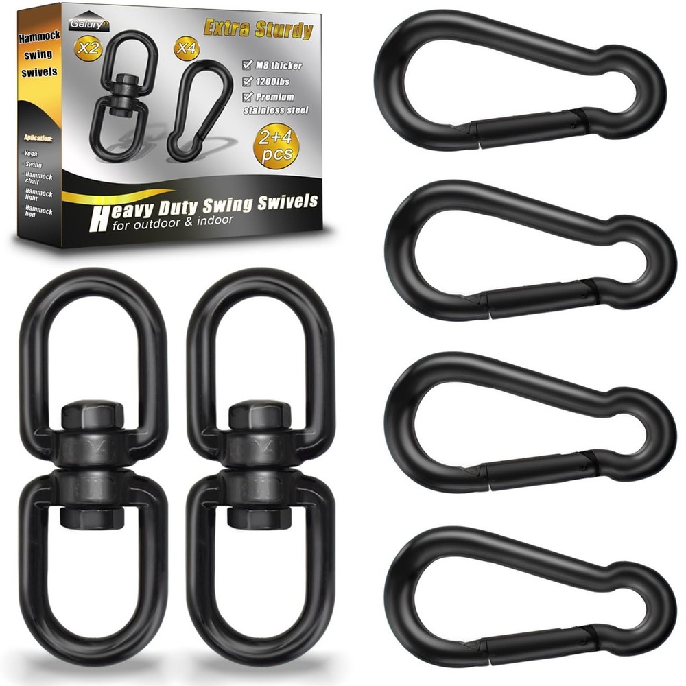 Black Swing Swivels 2 Pack, 304-Stainless Steel Swivel Rings, Double Eye Swiv…