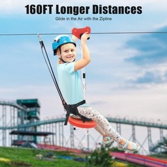 160Ft Zip Line Kit for Adult Up to 300lb w/ Spring Brake, Trolley, Seat