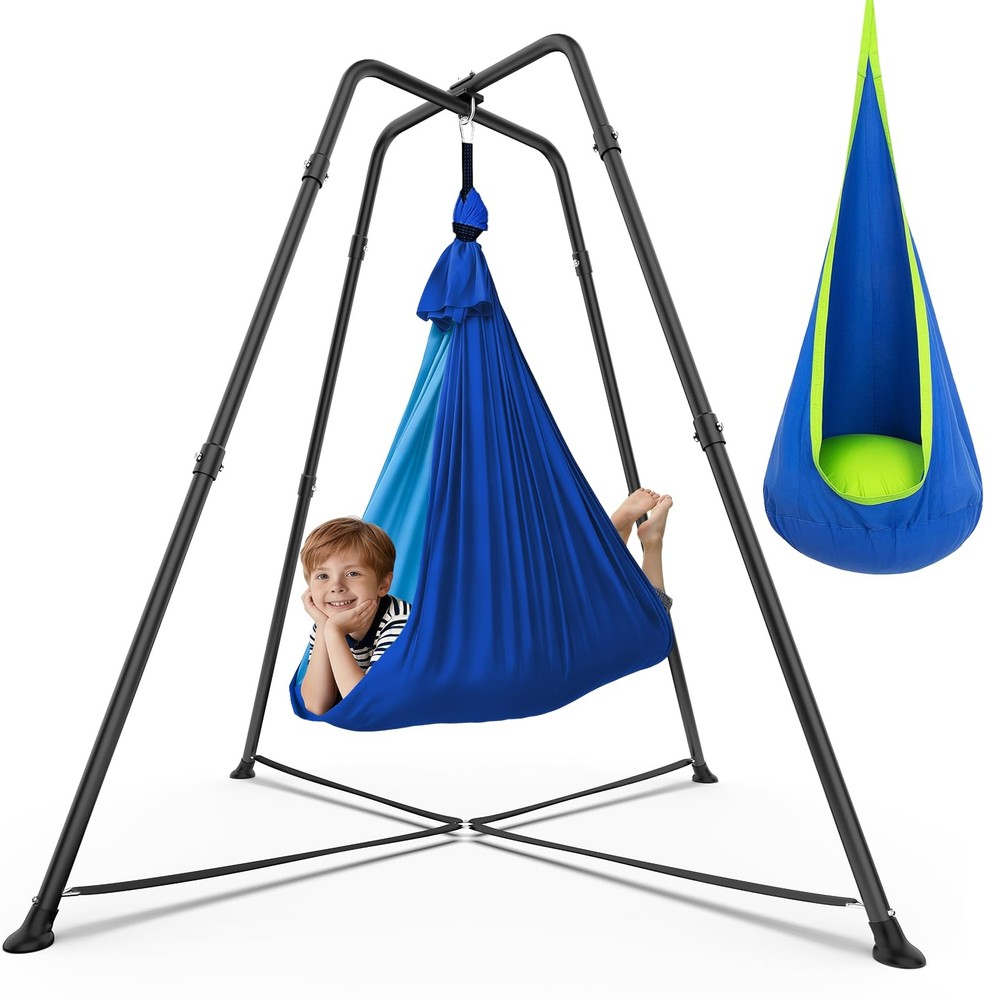 Swing Stand with Sensory Swing and Pod Swing, X-Shaped Swing Frame Heavy-Duty…