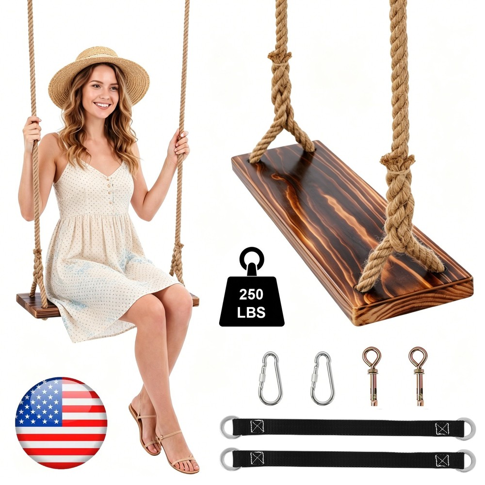 Wooden Swing Seat Nostalgic Outdoor Wood Swing for Kids Tree Swing for Adults US