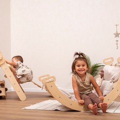 Montessori Climber Set Triangle Arch Ramp Tent Kids Indoor Play Gym Wooden