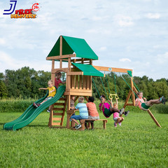 Belmont Cedar Wood Swing Set with Wave Slide Rock Wall Ladder Outdoor Playset