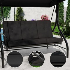 3-Seat Outdoor Porch Swing with Adjustable Canopy, Patio Swing Chair with Stand,