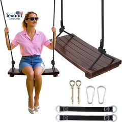 Wood Swing Seat, Carbonized Hanging Wood Tree Swing 19.7 X9.8 X1.0 Inch for Adul