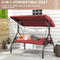 3 Seat Outdoor Porch Swing Chair, Adjustable Canopy Swing Bench, Convertible