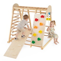 Indoor Jungle Gym for Kids 8-in-1 Montessori Climber Playset w/Swing Monkey Bars