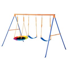 VEVOR Swing Sets for Backyard 1 Saucer 2 Belt Swing Seats A-Frame Metal Stand