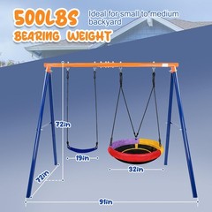 A-Frame Swing Set 500lbs Metal Kids 2in1 Saucer Belt