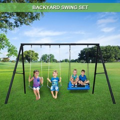 600lbs Metal Swing Set with Three Swings Heavy Duty Frame Kids Backyard Playset