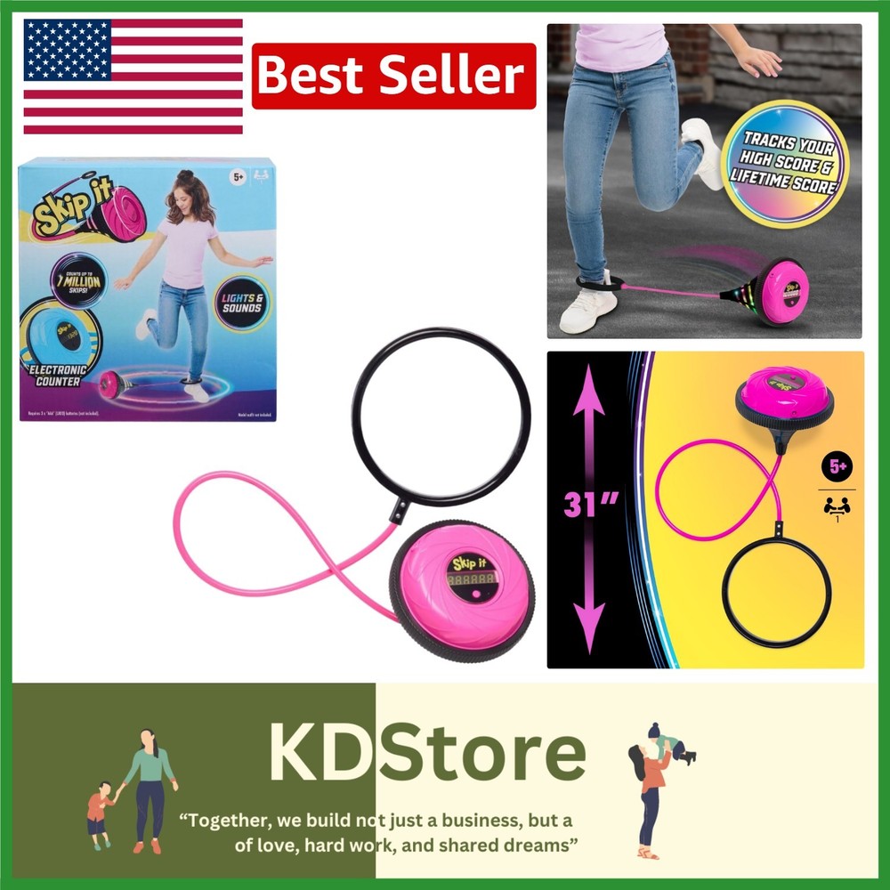 Nostalgic 90s Skip It Toy – Light Up Ball and Digital Counter, Pink, 31-Inch