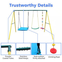 3 in 1 Indoor/Outdoor Metal Patio Swing Set with Safety Belt for Backyard
