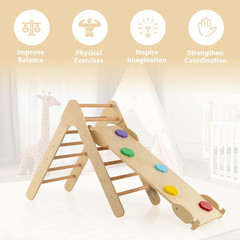 Pikler Triangle Set 3 in 1 Climbing Toys for Toddlers Foldable Wood Montessori B