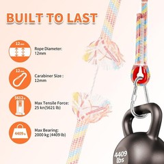 Tree Swing Ropes Set of 2, 3FT to 20FT, Heavy Duty Polyester Rope with Carabi…