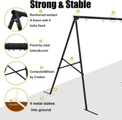 Heavy Duty A Frame Swing Stand for Two Swings 70 Inch High Black Powder Coated