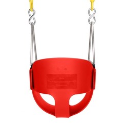High Back Full Bucket Kids Swing Seat with Plastic Coated Chains and Red