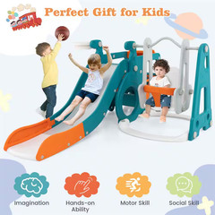 5-In-1 Toddler Slide Set with Basketball Hoop and Swing Baby Slide Playset Indoo