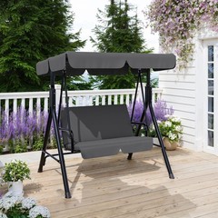 Garvee 3-Seat Outdoor Patio Swing w/ Stand, Adjustable Canopy, Heavy Duty, Grey