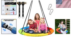 Durable 40 Inch Saucer Swing 700lb Weight Capacity with Waterproof Fabric Seat