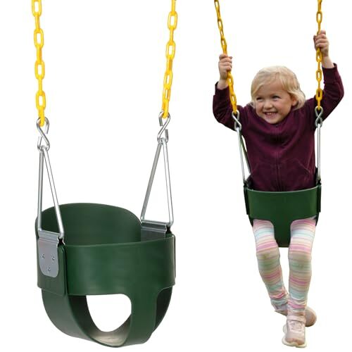 Heavy-Duty High Back Full Bucket Toddler Swing Seat, Coated Swing Chains, Green