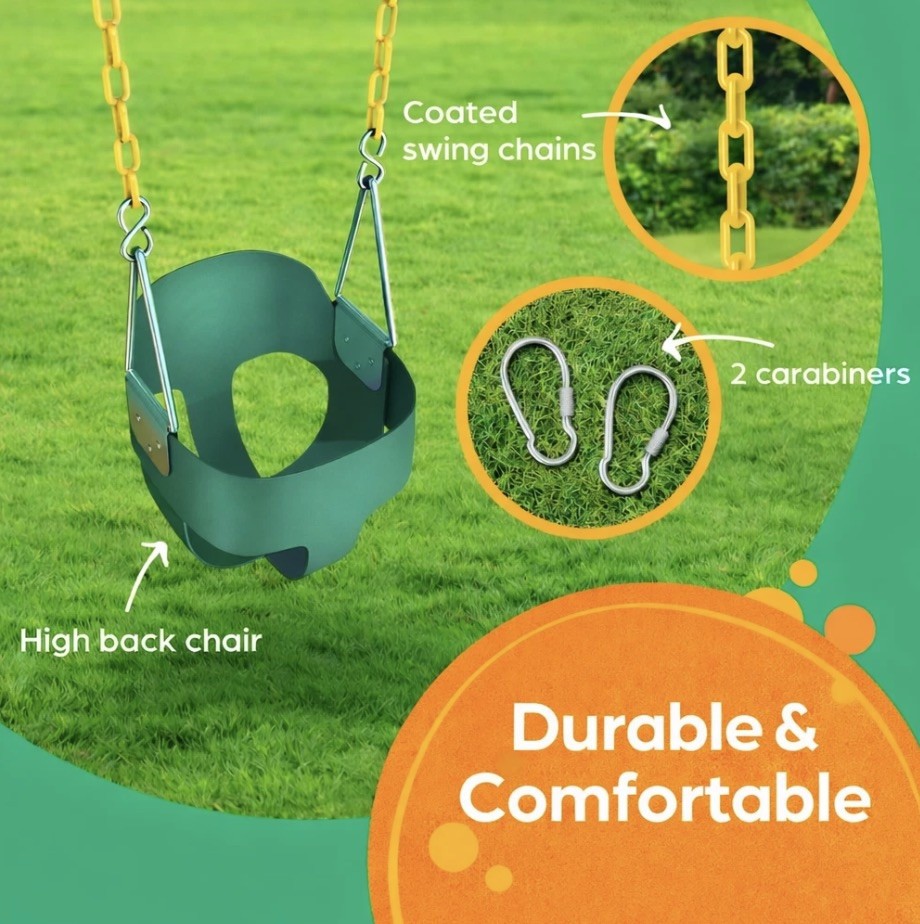 Baby Swing Outdoor – Heavy Duty Toddler Swing Accessories, High Back, Full – NEW