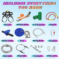 Zipline for Kids and Adult, Zip Line Kits for Backyard with Stainless Steel Spri