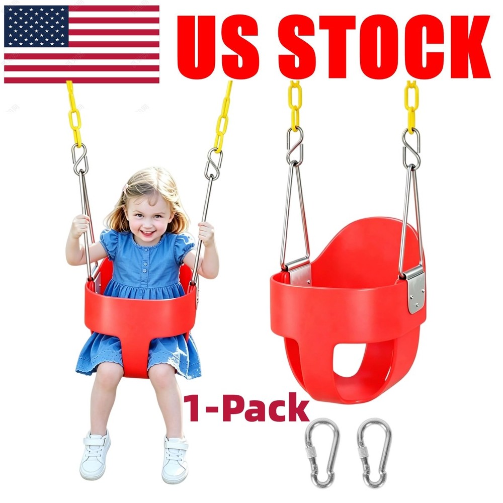 330lb Outdoor Toddler Swing High Back Full Bucket Seat Backyard Garden Red
