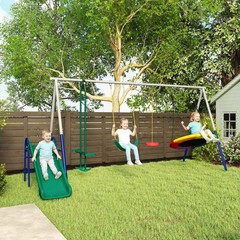 5-in-1 Kids Swing Set for Backyard with Slide, 770lbs Capacity, Mixed