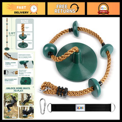 Climbing Rope & Disc Swing Seat Set – Playground Accessories with Bonus Strap &